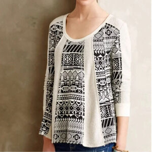 Anthropologie Lilka Black and White Geo Jacquard Knit Top